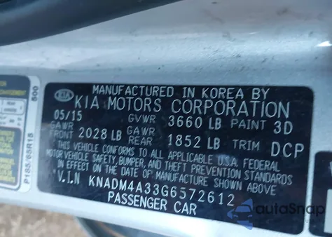2016 Kia Rio Lx from USA, damaged, VIN KNADM4A33G6572612